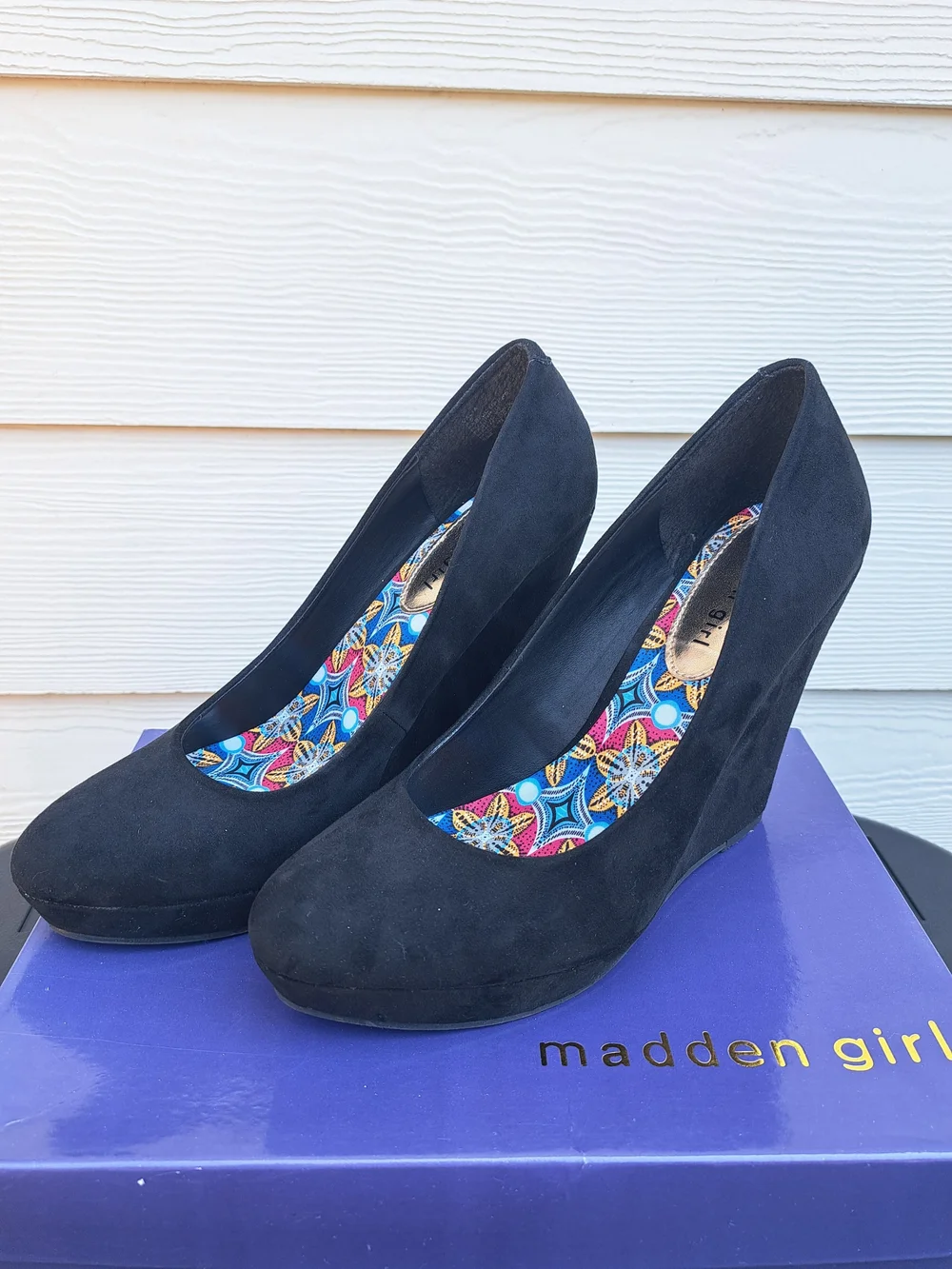 Madden Girl Black Suede Wedge Heels